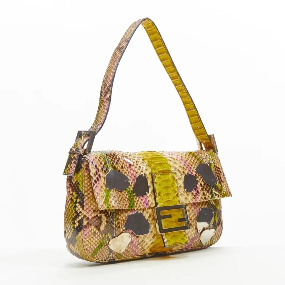 SOLD FENDI Rare Baguette Vintage Mirror Python Karl Lagerfeld Embellished - Picture 4 of 17